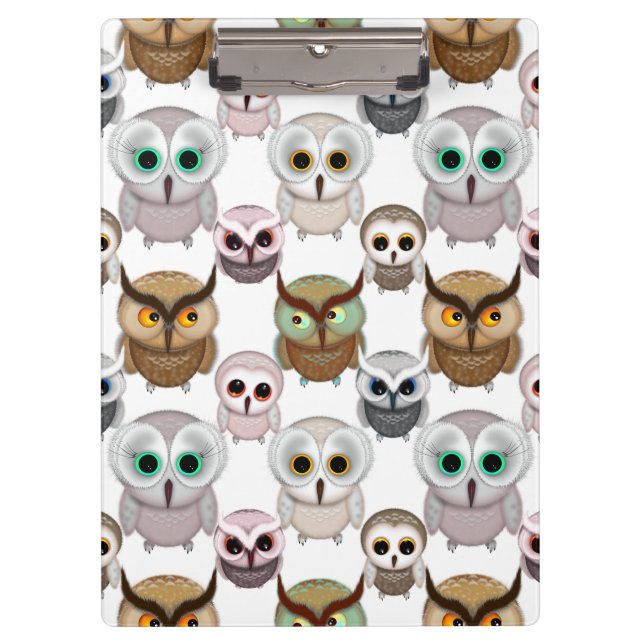 Illustriertes Owls-Muster Klemmbrett (Vorderseite)