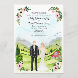 Illustriertes Portrait Rustikale Hochzeit Einladung