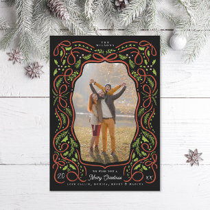 Illustriertes Red Ribbon und Heiligabend Foto Feiertagskarte