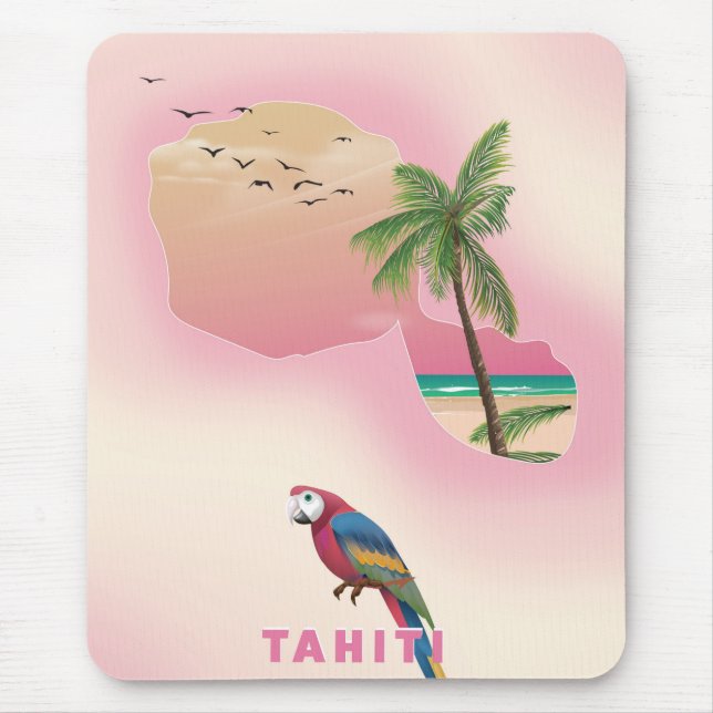 Illustriertes Reiseplakat von Tahiti Mousepad (Vorne)