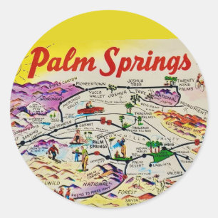 Illustriertes Retro Palm Springs Runder Aufkleber