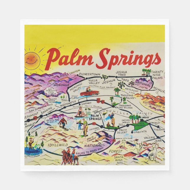 Illustriertes Retro Palm Springs  Serviette (Vorderseite)