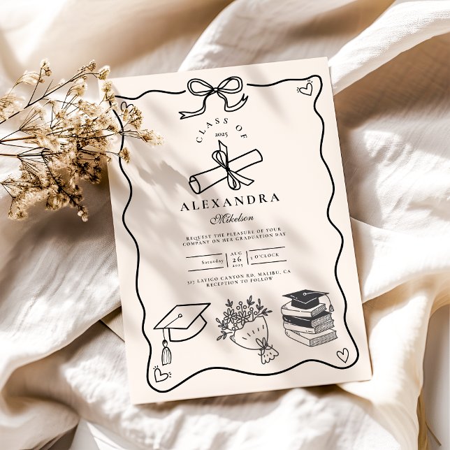 Illustriertes Schwarz/Weiß Grad Einladung (Von Creator hochgeladen)