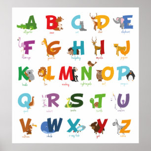 Illustriertes Tier Alphabet Poster