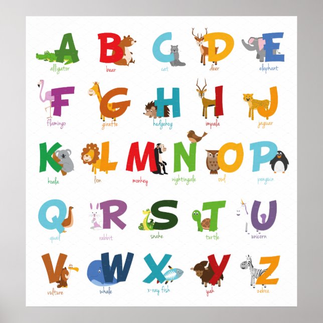 Illustriertes Tier Alphabet Poster (Vorne)