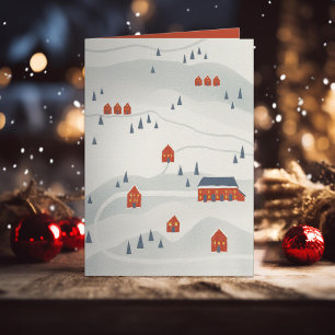 Illustriertes Winterdorf Feiertagskarte
