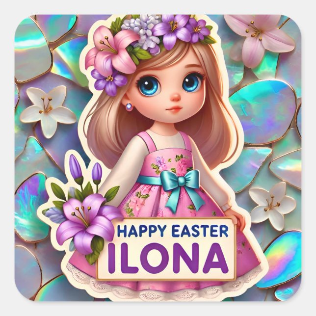 ILONA ~ HAPPY EASTER ~ Lilies ~ Quadratischer Aufkleber (Vorderseite)