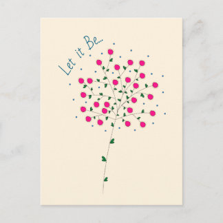 Ilustração Botânica em Rosa com Frase "Let it Be" Postkarte