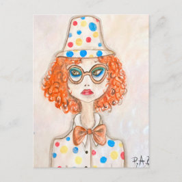 Ilustración chica vestida de payaso postkarte