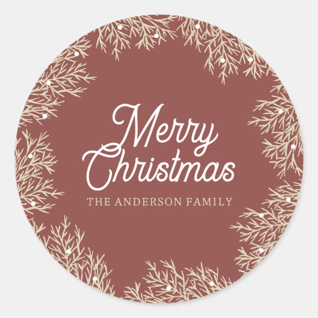 ilustración hojas abeto corona de Navidad rojo Runder Aufkleber (Vorderseite)