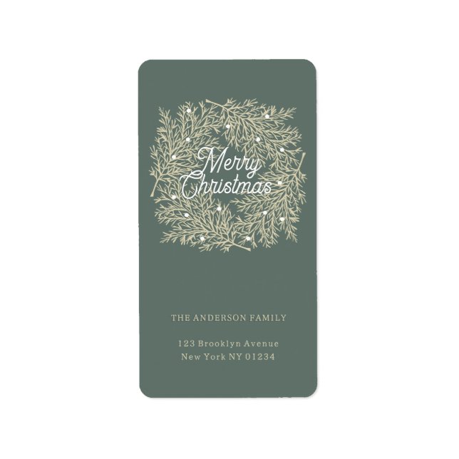 ilustración hojas abeto corona de Navidad verde Adressaufkleber (Vorne)