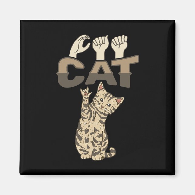 ILY Cat ASL Hand Gesture Deaf Hörverlust Awarene Magnet (Vorne)