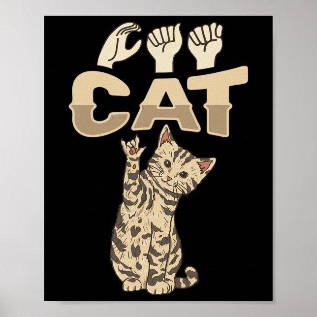 ILY Cat ASL Hand Gesture Deaf Hörverlust Awarene Poster (Vorne)