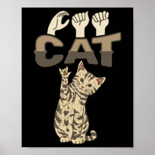 ILY Cat ASL Hand Gesture Deaf Hörverlust Awarene Poster