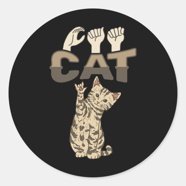 ILY Cat ASL Hand Gesture Deaf Hörverlust Awarene Runder Aufkleber (Vorderseite)