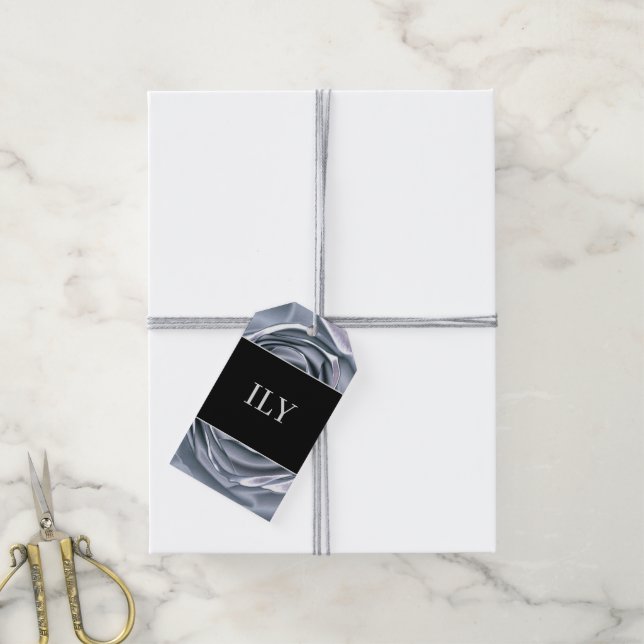 ILY Metallic Silver Rose Accent Gift Tag Geschenkanhänger (Mit Garn)