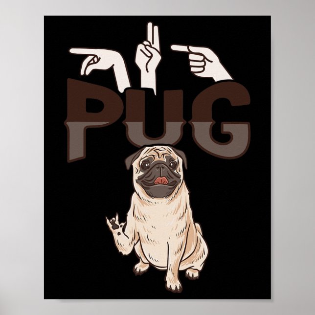 Ily Pug Asl Hand Gesture Deaf Hearing Loss Awarene Poster (Vorne)