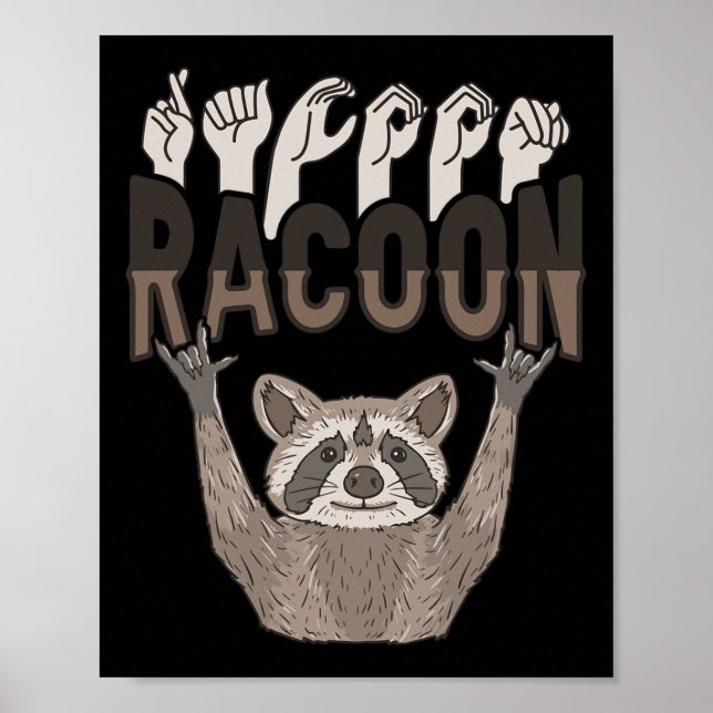 Ily Racoon Asl Hand Gesture Deaf Hearing Loss Awar Poster (Vorne)