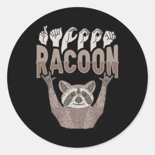 ILY Racoon ASL Hand Gesture Deaf Hörverlust Krieg Runder Aufkleber