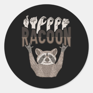 ILY Racoon ASL Hand Gesture Deaf Hörverlust Krieg Runder Aufkleber