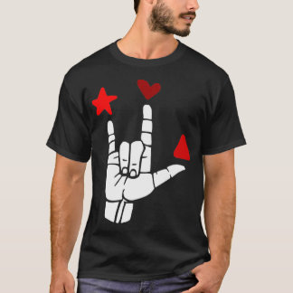 ILY signiert rote Formen ASL Zeichensprache Design T-Shirt