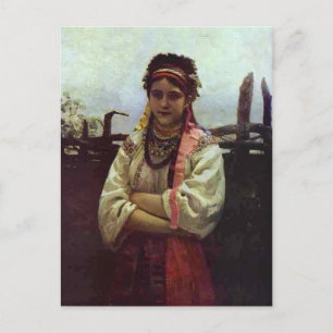 Ilya Repin- Ukranisches Mädchen durch Zaun Postkarte