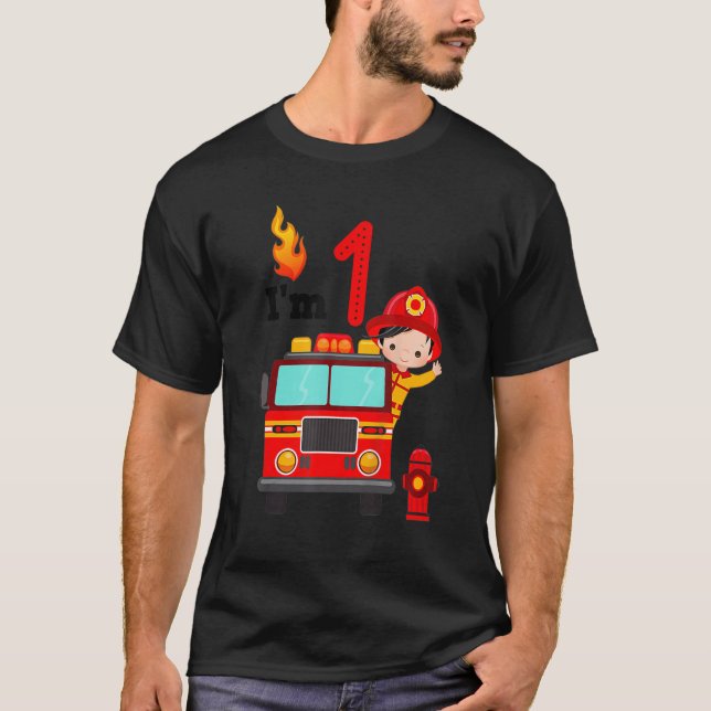 I'm 1st Birthday Boy Fire Engine Truck Toddler Fir T-Shirt (Vorderseite)