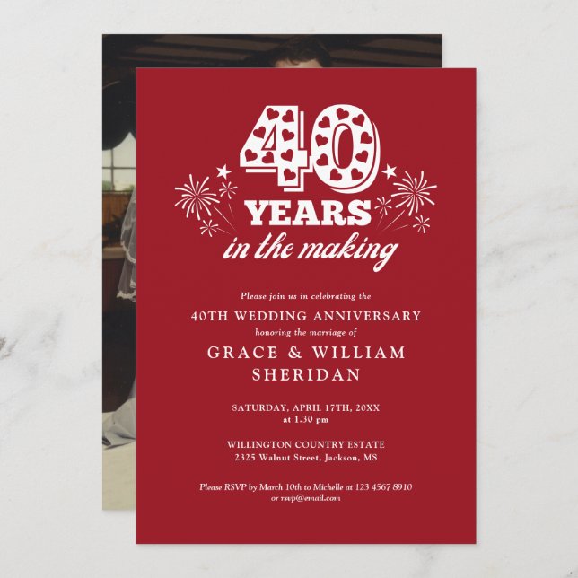 Im 40. Hochzeitstag Foto Einladung (Vorne/Hinten)