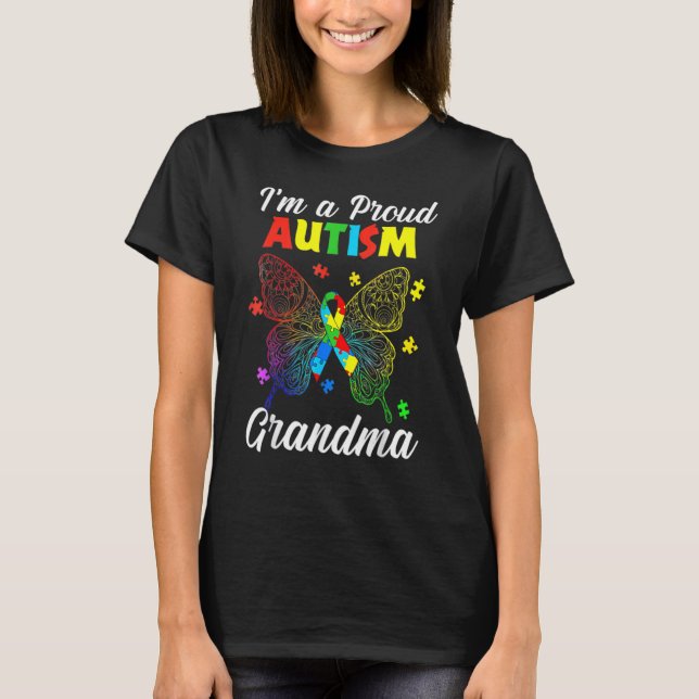 I'm A Proud Autism Grandma Puzzle Ribbon Butterfly T-Shirt (Vorderseite)