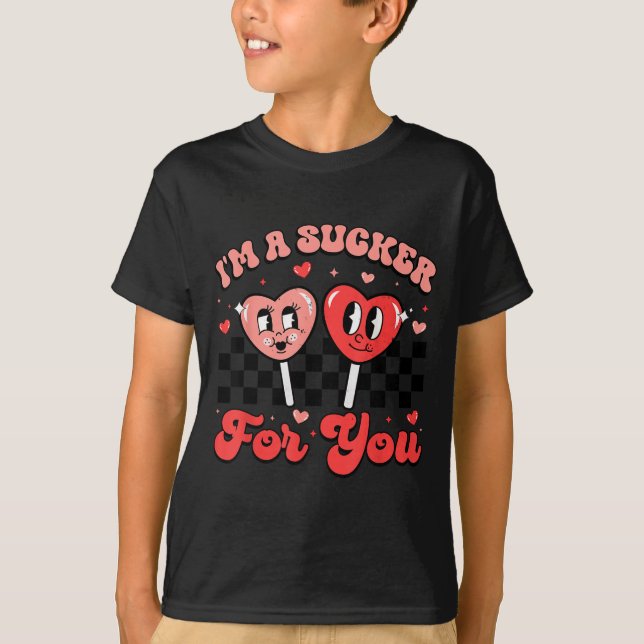 I'm A Sucker For You Candy Heart Groovy Retro Vale T-Shirt (Vorderseite)