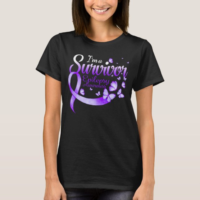 I'm A Survivor Epilepsy Awareness Butterfly Ribbon T-Shirt (Vorderseite)