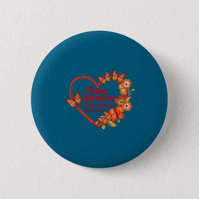 I'm A Survivor Heart Disease Awareness Red Butterf Button (Vorderseite)