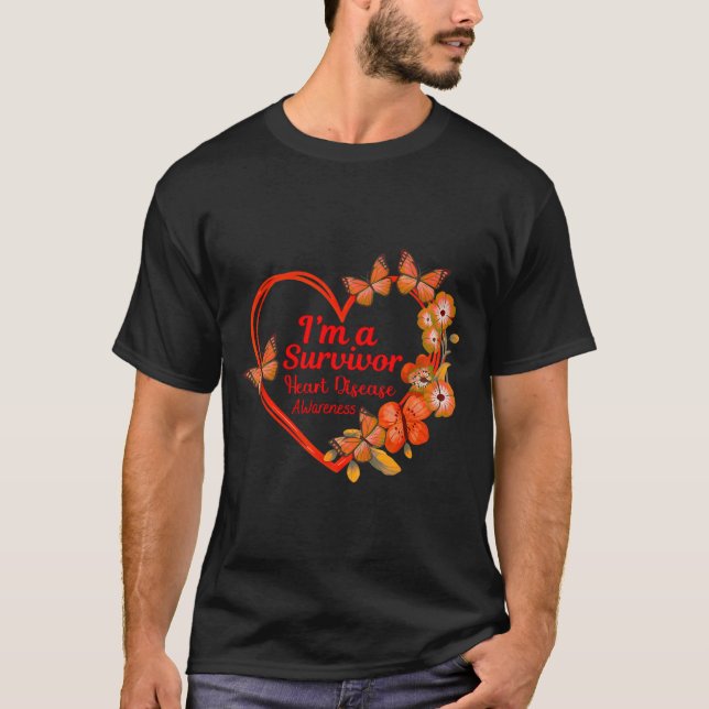 I'm A Survivor Heart Disease Awareness Red Butterf T-Shirt (Vorderseite)