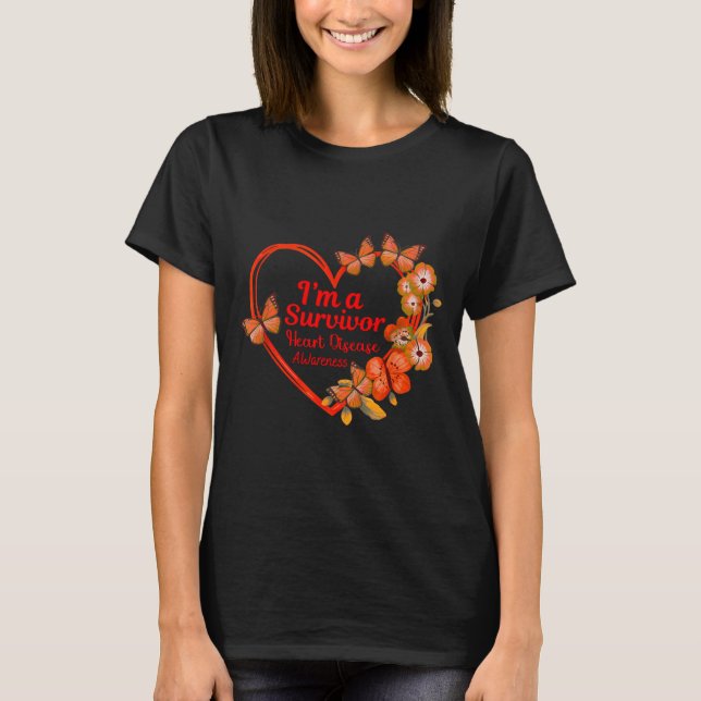 I'm A Survivor Heart Disease Awareness Red Butterf T-Shirt (Vorderseite)