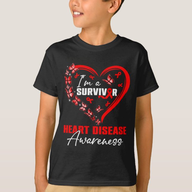 I'm A Survivor Heart Disease Awareness Red Butterf T-Shirt (Vorderseite)