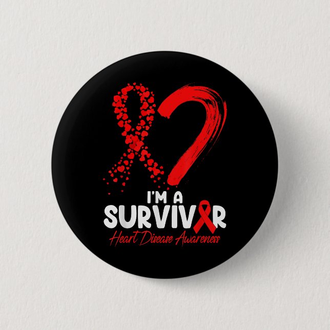 Im a Survivor Heart Disease Awareness Red Ribbon M Button (Vorderseite)