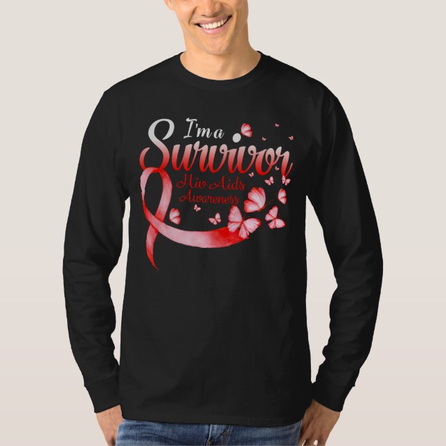 I'm A Survivor Hiv Aids Awareness Butterfly Ribbon T-Shirt (Vorderseite)
