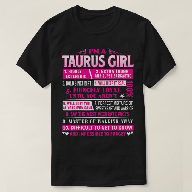 I'm A Taurus Girl  Taurus Birthday  T-Shirt (Design vorne)