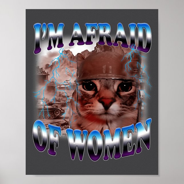 I'm Afraid Of Women Funny Saying Humor Cat Meme  Poster (Vorne)