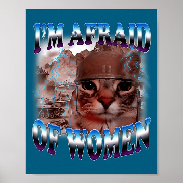 I'm Afraid Of Women Funny Saying Humor Cat Meme  Poster (Vorne)