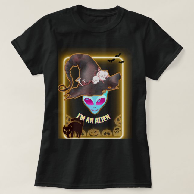 "I'M AN ALIEN" Halloween T-Shirt: Neon Design T-Shirt (Design vorne)