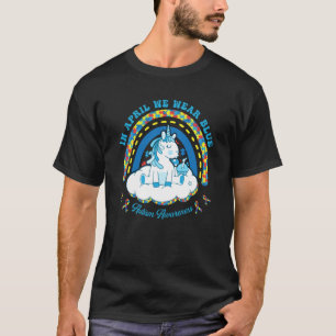 Im April tragen wir blaue Puzzleteile Einhorn Auti T-Shirt