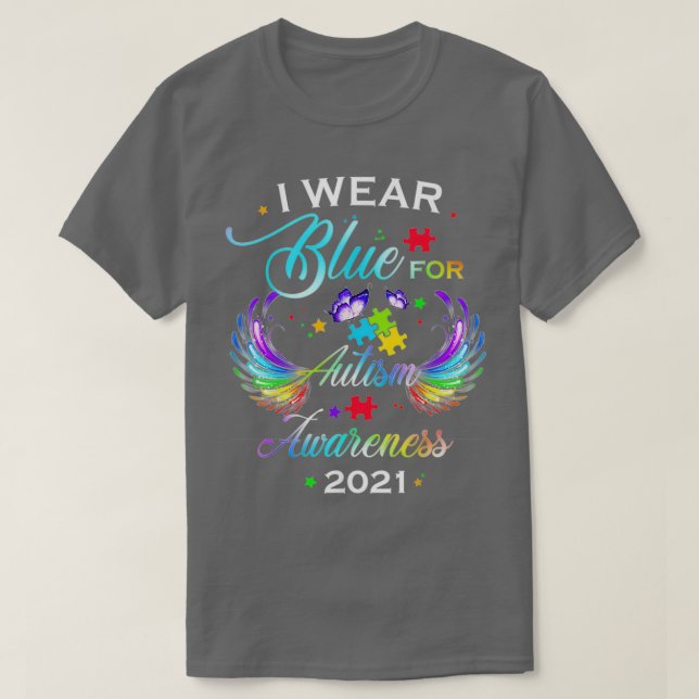 Im April tragen wir blaue Regenbogenpuzzle Autism  T-Shirt (Design vorne)