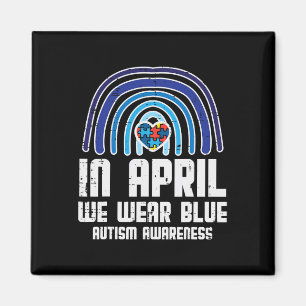 Im April tragen wir blauen Regenbogen Herz Autismu Magnet