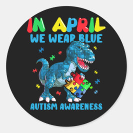 Im April tragen wir Blauer Autismus Bewusstsein Mo Runder Aufkleber