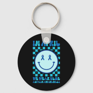 Im April tragen wir Blue Retro Groovy Autism Aware Schlüsselanhänger