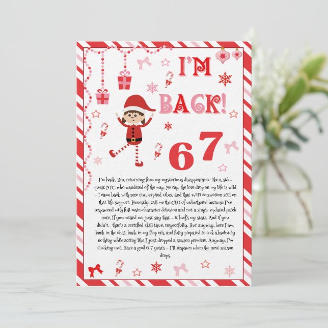 I'm back Elves Letter - Elf Welcome letter card Einladung (Stehend Vorderseite)