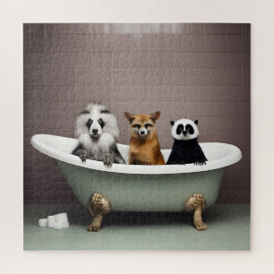 Im Badezimmer sitzen lustige Tiere in der Badewann Puzzle