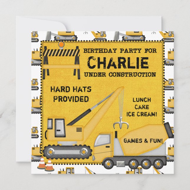 Im Bau kundenspezifische Geburtstags-Einladungen Einladung (Vorderseite)