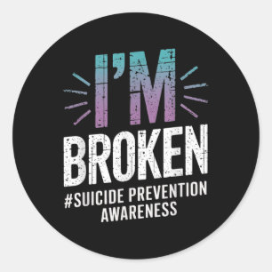 Im Broken Aquamarin & Lila Ribbon Suicide Prev Runder Aufkleber
